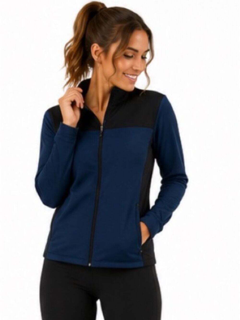 Elevate Blue Black Polyester Blend Activewear Running Athletic Full Zip …